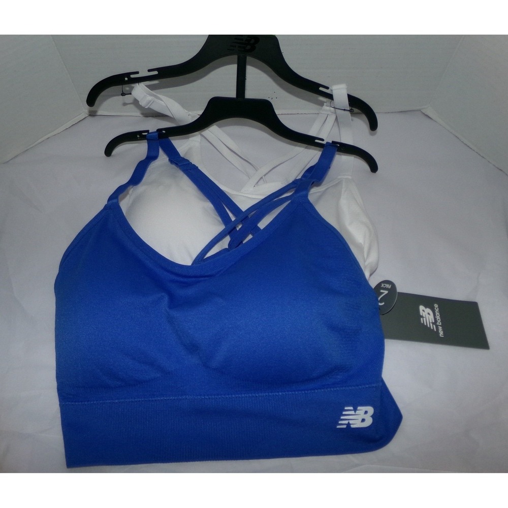 New Balance 2 Pack SZ XL Seamless Sports Bras White Blue NEW